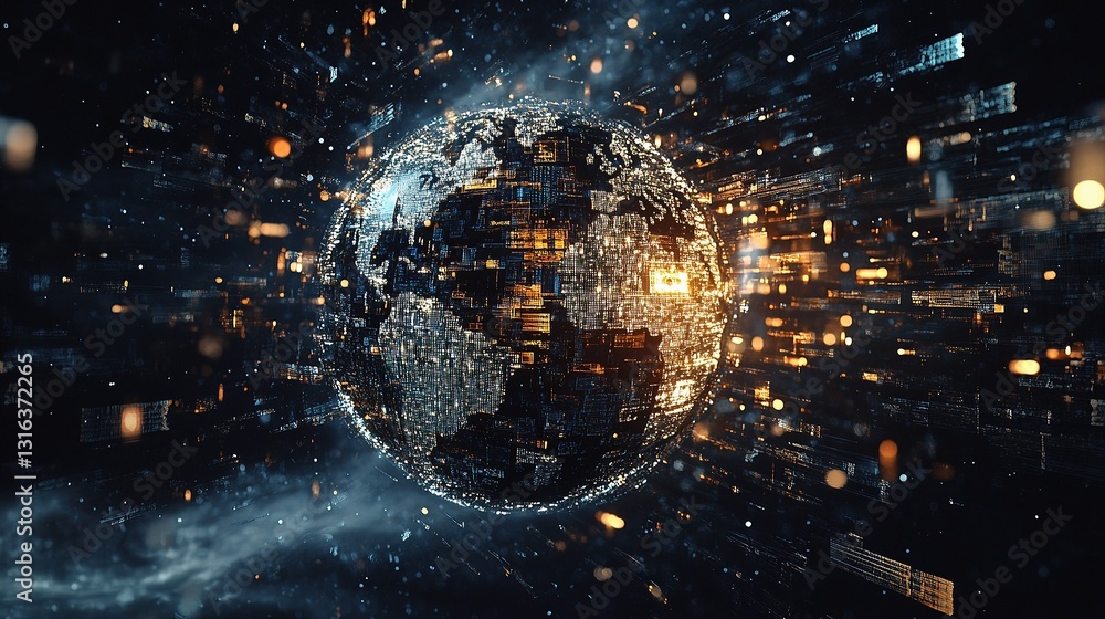 Poster digital globe with network connections and data flowing technology