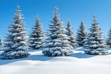 Naklejka premium Snow-Covered Fir Trees on a Sunny Winter Day: A Majestic Winter Wonderland