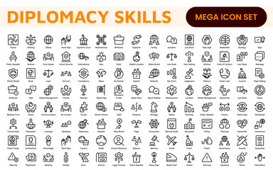 Diplomacy Line  Icons set. Vector illustration in modern thin line style of political dialogue related icons: summit, diplomatic, politics, debate, and more.