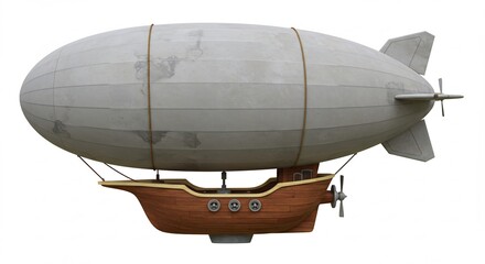 Vintage Airship Soaring Gently Wooden Gondola Soft Light. AI Generated