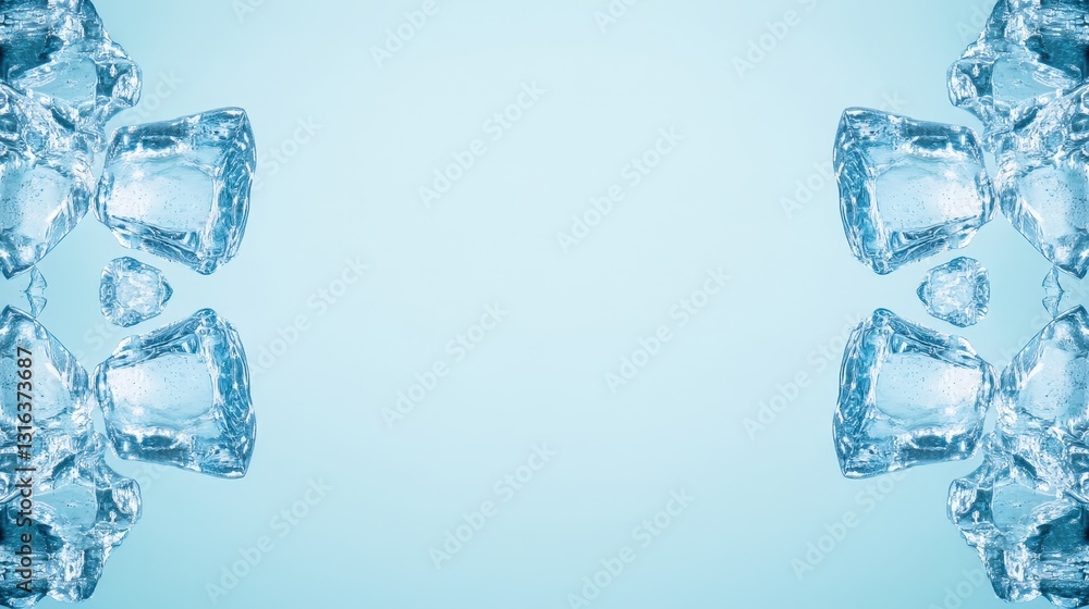 Aufkleber a symmetrical arrangement of ice cubes against a light blue backdrop, creating a clean and refreshin