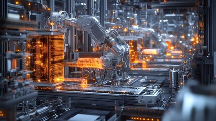 Fototapeta premium Futuristic robotic arm system performing intricate tasks in a high tech facility