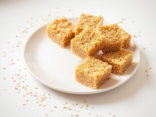 Sesame Seed Candy Squares on White Plate