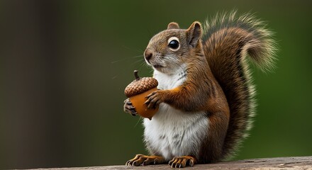 Adorable squirrel delicately holds acorn autumn light. AI Generated