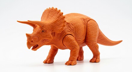 Russet Triceratops Toy Poses Against White Background. AI Generated