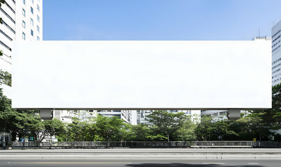 Empty Billboard in Urban Setting with Clear Blue Sky Background