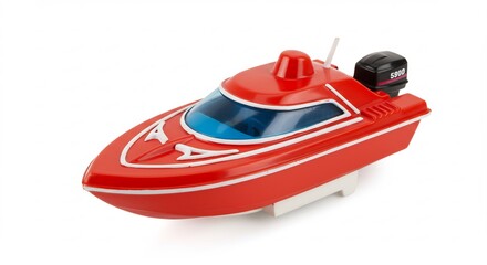 Naklejka premium Red toy speedboat gleams brightly under studio lighting. AI Generated