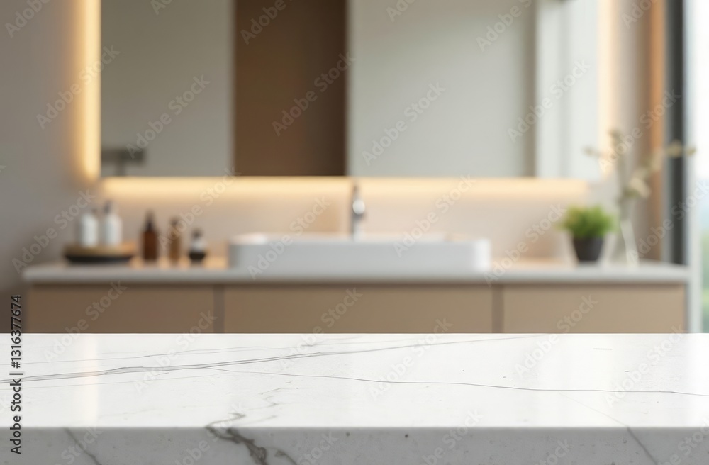 Poster blurred bathroom background and marble counter table top can be used mock up for montage products di