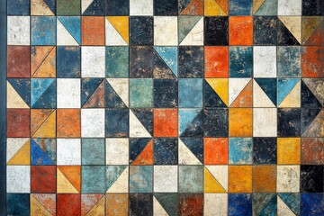 Fototapeta premium Colorful mosaic pattern featuring diverse geometric shapes in a vibrant design