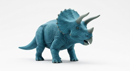 Obraz premium Serene blue Triceratops model subtly posed against bright white background. AI Generated