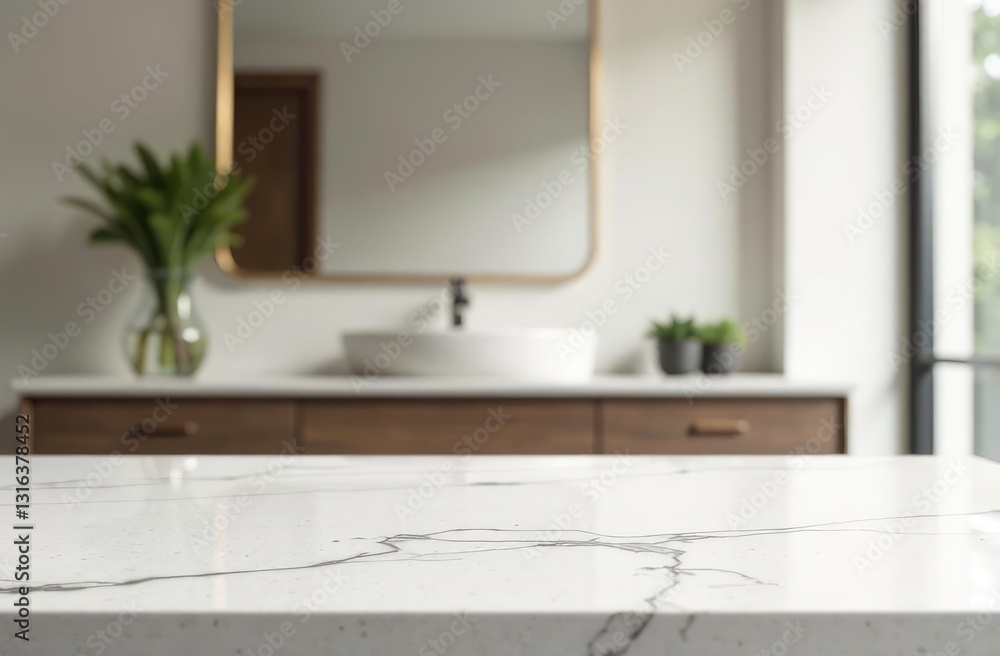 Poster blurred bathroom background and marble counter table top can be used mock up for montage products di