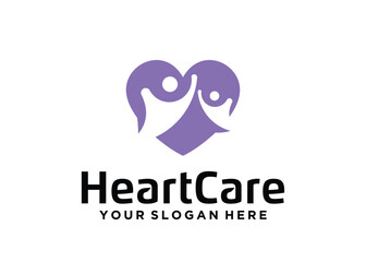 heart care logo design with heart and two people concept
