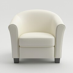 Curved armchair in 3D render, white canvas.