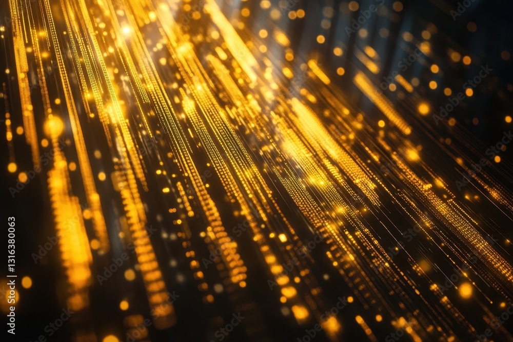 Poster golden light streaks creating dynamic patterns in a dark environment