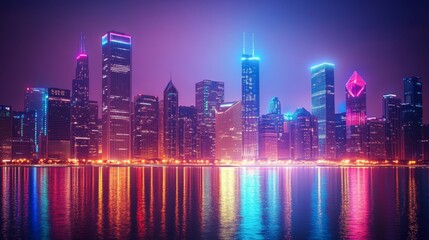 Obraz premium Neon Cityscape Reflections 