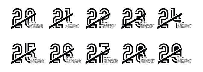 Vector logo design for 20th to 29th anniversary with black color can be used for special moment celebrations, birthdays, greetings