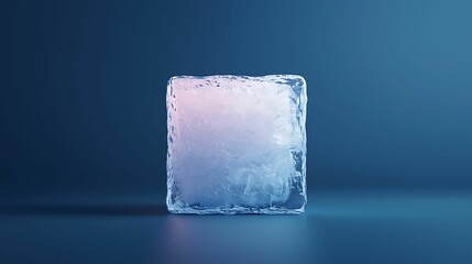 Single ice cube on a blue background.