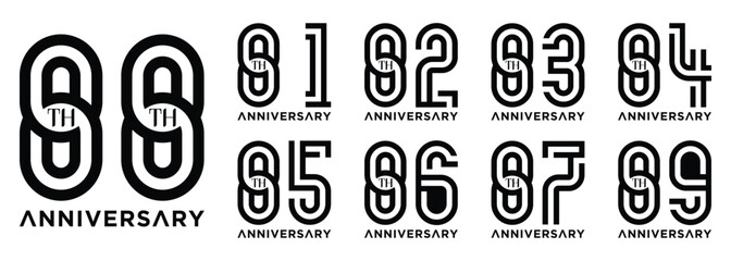 Anniversary vector logo design 81 years to 89 years with black color on white background can be used for special moment celebration, birthday, greeting