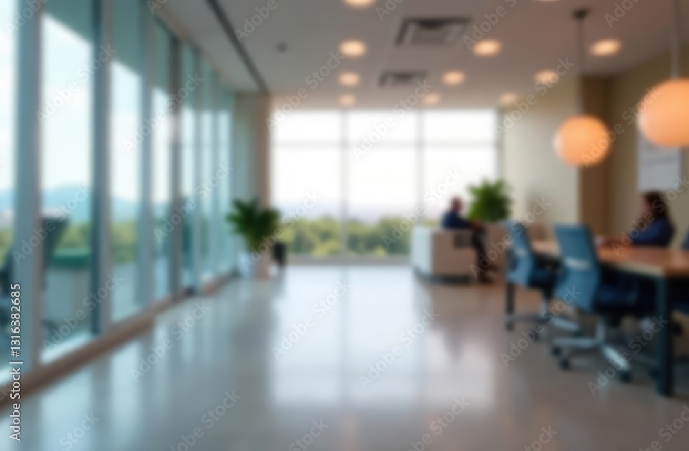 Poster blurred empty open space office. abstract light bokeh at office interior background for design
