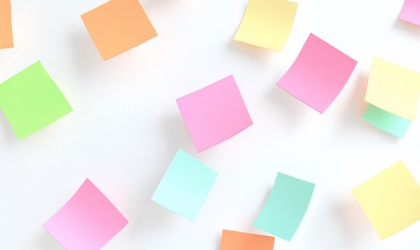 Colorful sticky notes scattered on white surface