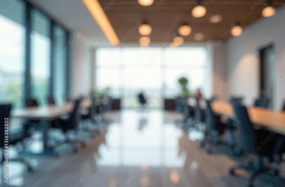 Poster blurred empty open space office. abstract light bokeh at office interior background for design