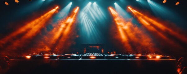 Fototapeta premium DJ console under stage lights, concert background