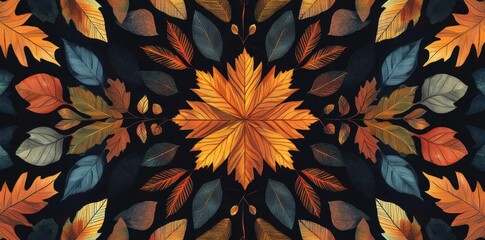 An artful decorative arrangement featuring stylized leaves and autumn colors