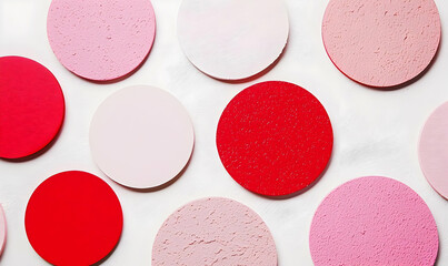 Fototapeta premium Colorful Round Discs in Various Shades of Pink and Red on White Background
