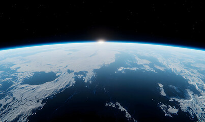 Fototapeta premium Stunning View of Earth from Space with Rising Sun on the Horizon