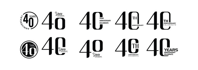 40th anniversary logo design collection with black numbers on white background