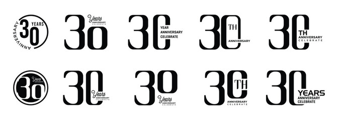 30th anniversary logo design collection with black numbers on white background