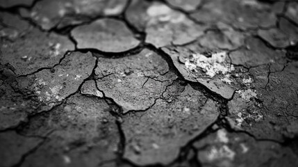 Fototapeta premium Abstract monochrome cracked earth texture background dry soil arid land black white rough image photo