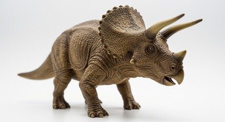Detailed Triceratops model subtly lit against white background. AI Generated