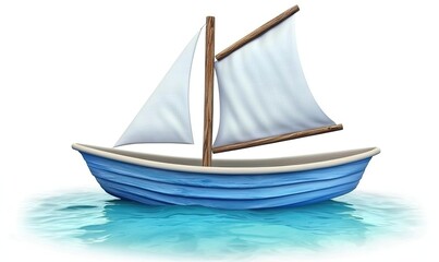 Fototapeta premium Small Wooden Sailboat with White Sails Floating on Calm Blue Waters in a Serene Seascape