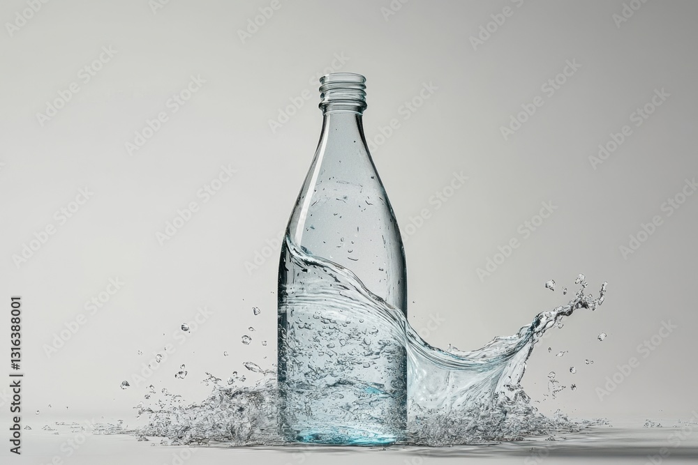 Poster water bottle splashing against a minimalist backdrop showcasing dynamic movement