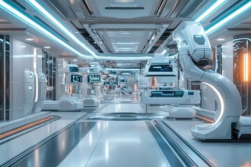 Obraz premium Futuristic hospital interior with advanced technology and sterile environment