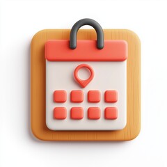 3D Render of a Cute Calendar Icon with Location Pin on Wooden Background