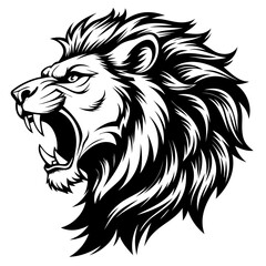 Fototapeta premium Regal Lion Head Silhouette Kingly Black Vector with Elegant, Flowing Hair