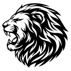 Heroic Lion Head Vector Illustration Flying Hair Silhouette for Royal Designs