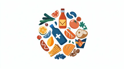 Colorful Food Icons in a Circular Arrangement for Creative Projects