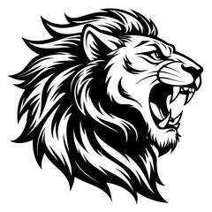 Obraz premium Bold Lion Head Black Silhouette Fine-Haired Vector on Transparent Background