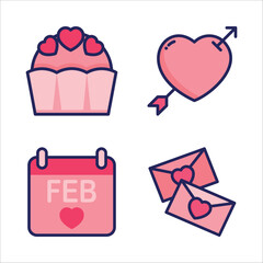 Cute and Romantic Icon sets for Valentine Day or Wedding ceremony in Isolated Vectors