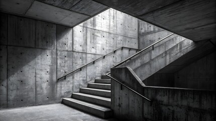 A Solitary Concrete Staircase Bathed In Sunlight, A Pathway Leading Upwards, Symbolizing Ascension And Potential, With Stark Shadows And Minimalist Design