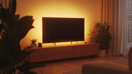 Modern Living Room with Ambient Lighting and Television