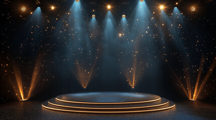 Dramatic Stage Podium with Golden Lights