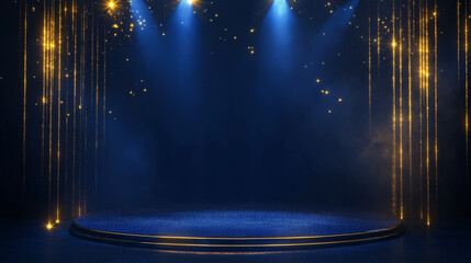 Luxury Blue Stage Podium with Golden Sparkles