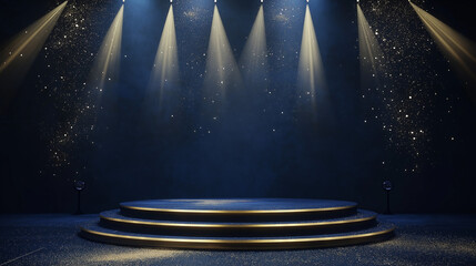 Dark Blue Stage Podium with Golden Accents