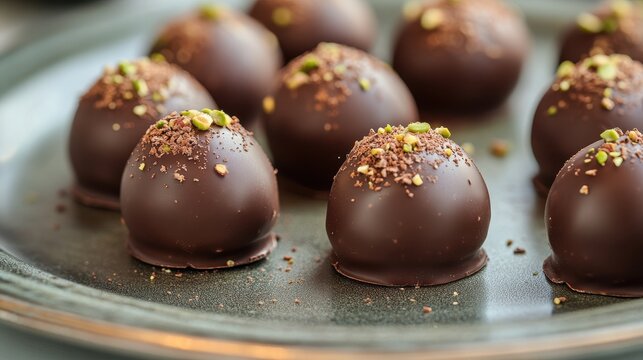 A homemade masterpiece of chocolate, studded with delicate pistachios, promising a burst of nutty delight with every bite.
