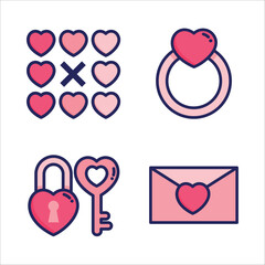 Cute and Romantic Icon sets for Valentine Day or Wedding ceremony in Isolated Vectors