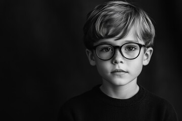 Portrait of young boy wearing glasses, studio